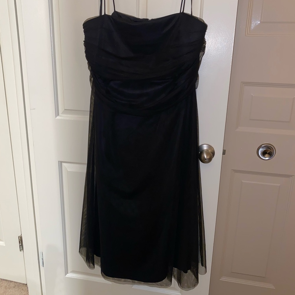 Plus size black dress with mesh overlay